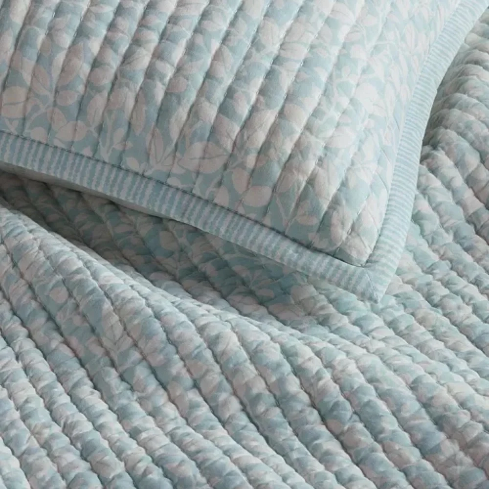 Charter Club Cotton Quilt Leaf Silhouette 3 Piece Set Full Queen Blue